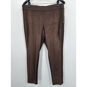 Michael Kors Ponte Knit Pants XL Brown Faux Sued Ankle Slim Side Zip